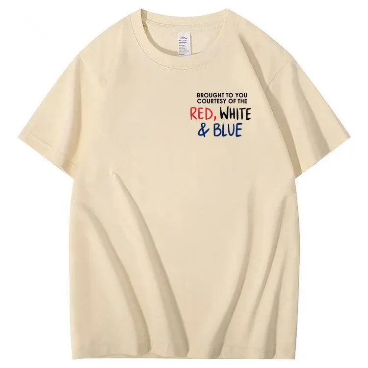 Red White And Blue  Pattern Print 100%Cotton T-Shirt