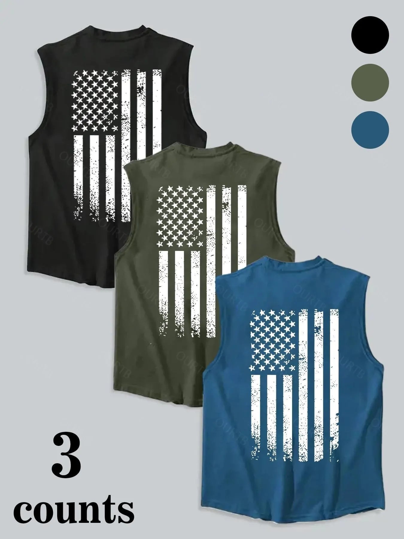 Men's American Flag Print Tank Top, Regular Fit Casual Sleeveless Top for Summer
