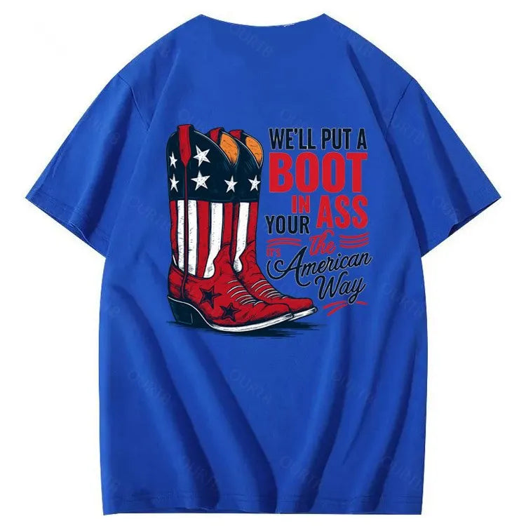 Put A Boot In Your Ass Pattern 100&Cotton Print T-Shirt