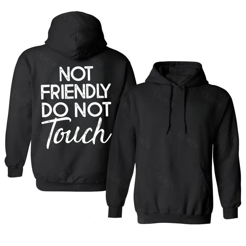 Not Friendly Do Not Touch Print, Men'S Casual Streetwear Hoodies, Comfy And Loose Hooded Pullover Top, Casual Streetwear, Fall Outfits