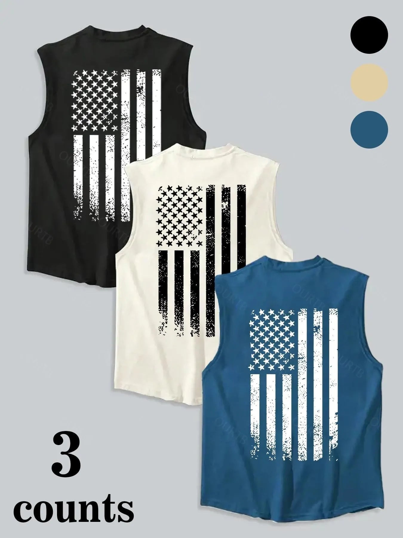 Men's American Flag Print Tank Top, Regular Fit Casual Sleeveless Top for Summer