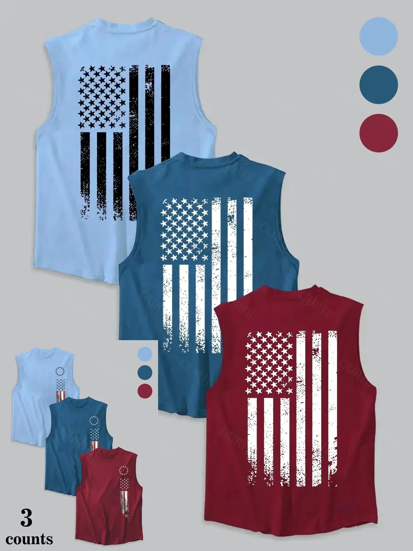 Men's American Flag Print Tank Top, Regular Fit Casual Sleeveless Top for Summer