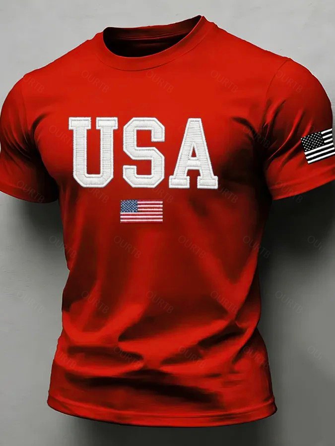 American Flag Independence Day Celebration Classic Pattern 100% Cotton T-Shirt