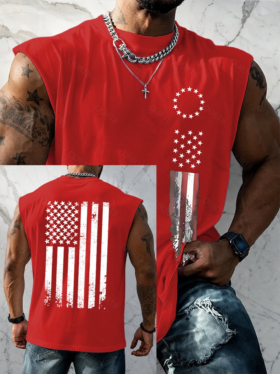 Men's American Flag Print Tank Top, Regular Fit Casual Sleeveless Top for Summer