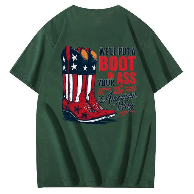 Put A Boot In Your Ass Pattern 100&Cotton Print T-Shirt