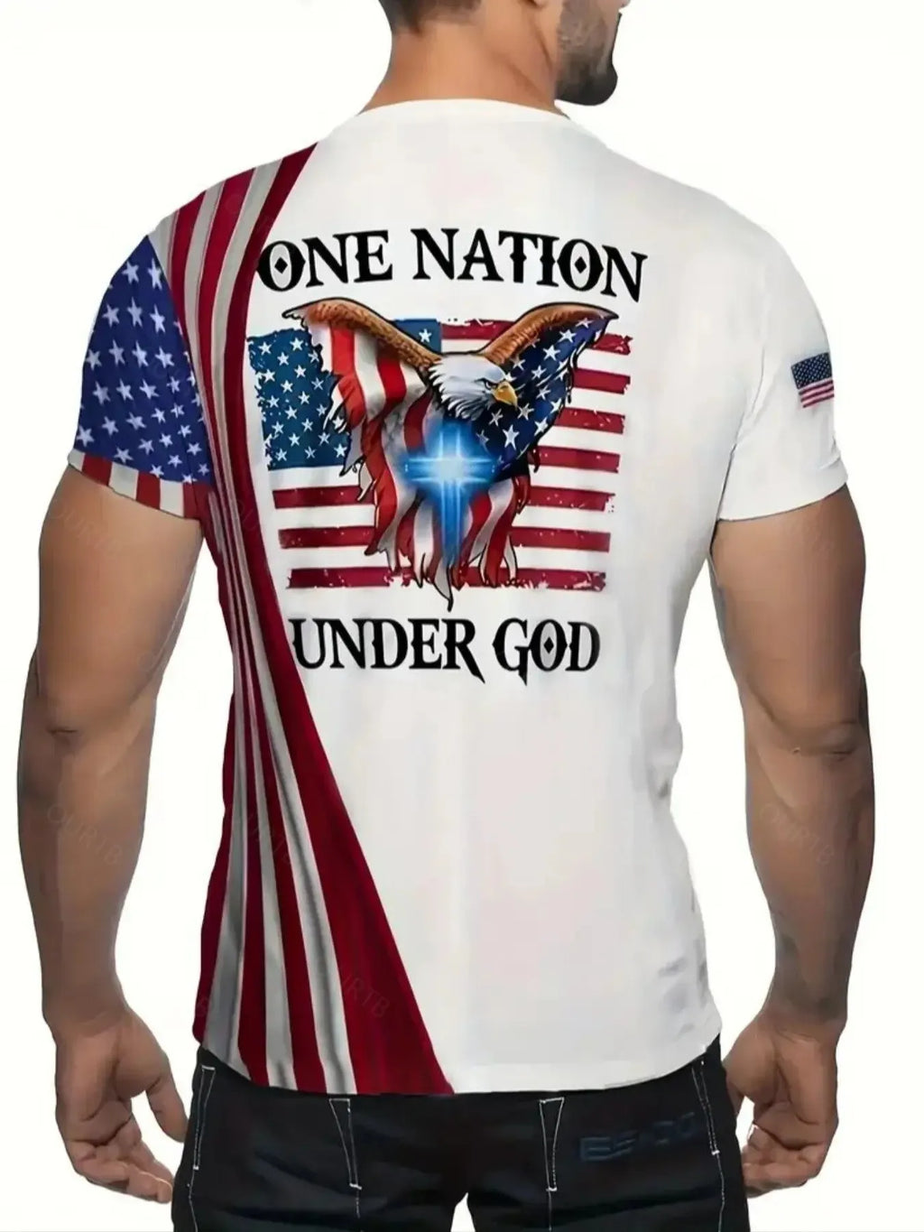 Men's Fashion USA Flag One Nation Under God T-Shirt