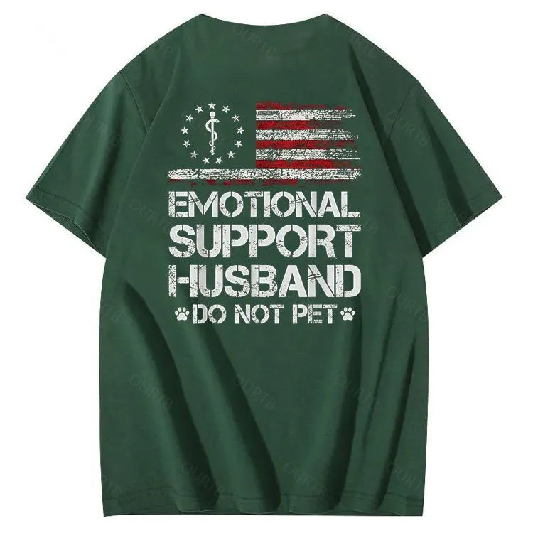 Emorional Support Husband Do Not Pet Pattern100% Cotton T-Shirt