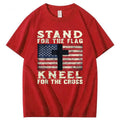 Stand For The Flag Kneel For The Cross Pattern Print 100%Cotton T-Shirt