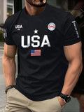Men's USA Flag Print Round Neck Tee, Regular Fit Casual Short Sleeve Crew Neck T-Shirt for Summer, Fashion Men's Top for Daily Wear
