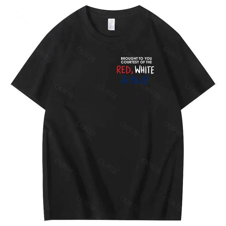 Red White And Blue  Pattern Print 100%Cotton T-Shirt