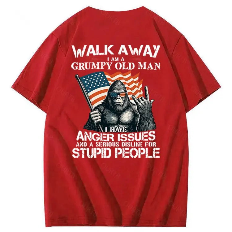 Walk Away I Am A Grumpy Old Man America BigFoot Gen X 100% Cotton T-Shirt