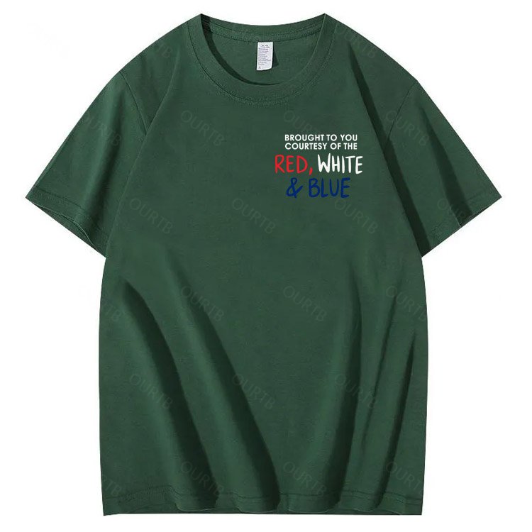 Red White And Blue  Pattern Print 100%Cotton T-Shirt