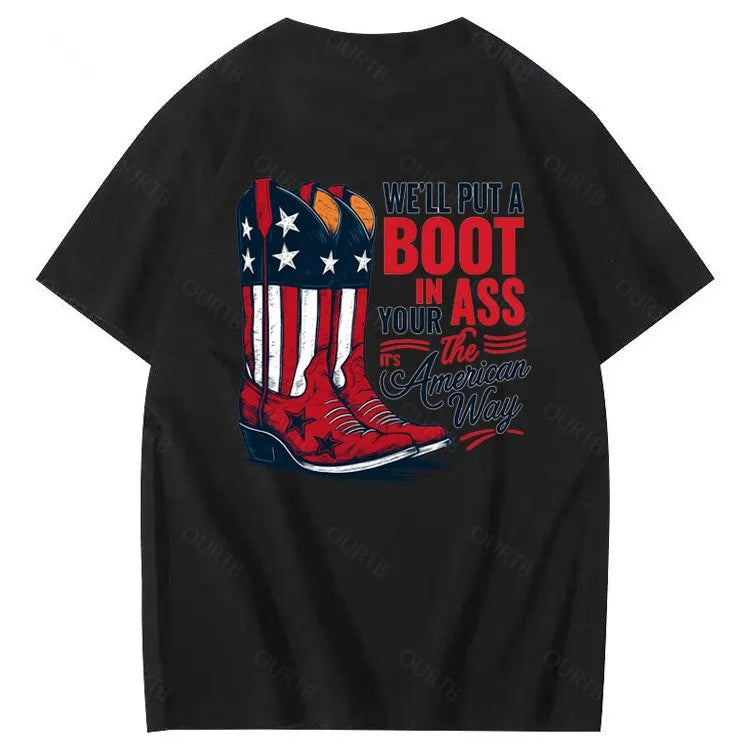 Put A Boot In Your Ass Pattern 100&Cotton Print T-Shirt