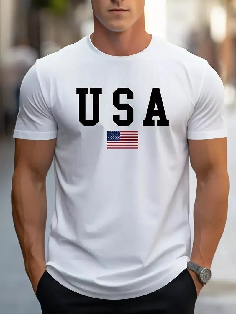 Patriotic USA Flag Print 100% Cotton T-Shirt