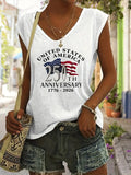 American Flag 250th Anniversary Print V-neck Tank Top