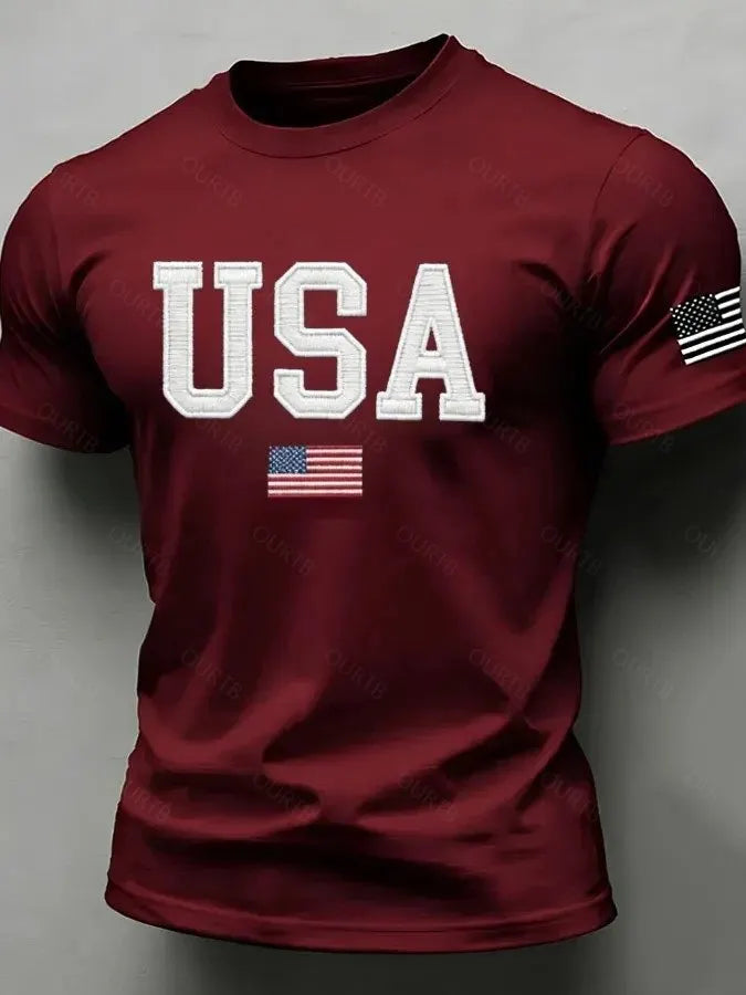 American Flag Independence Day Celebration Classic Pattern 100% Cotton T-Shirt