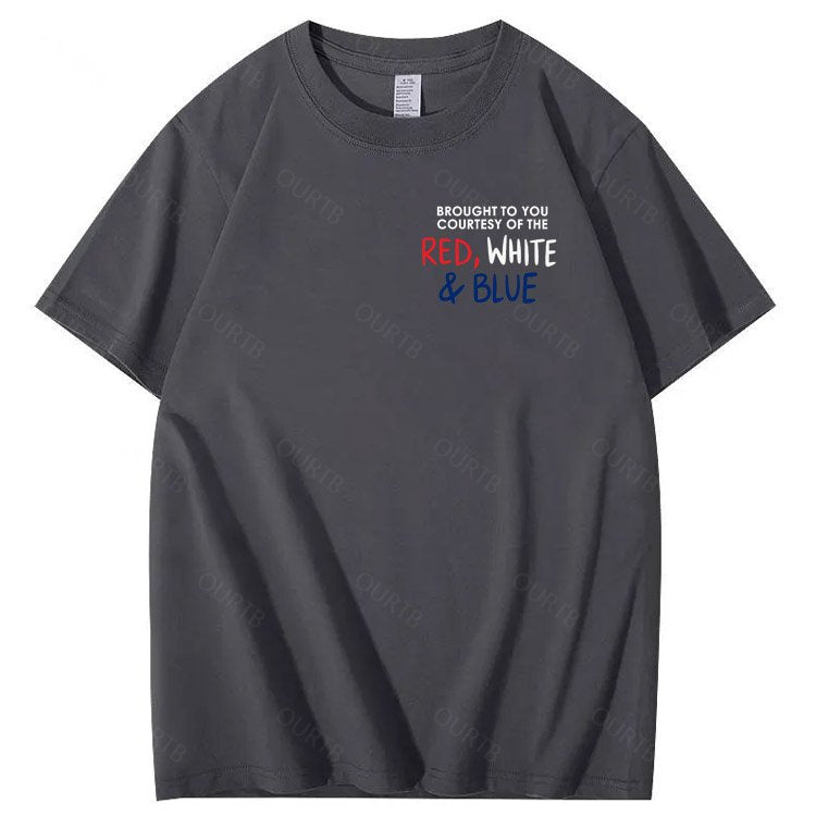 Red White And Blue  Pattern Print 100%Cotton T-Shirt