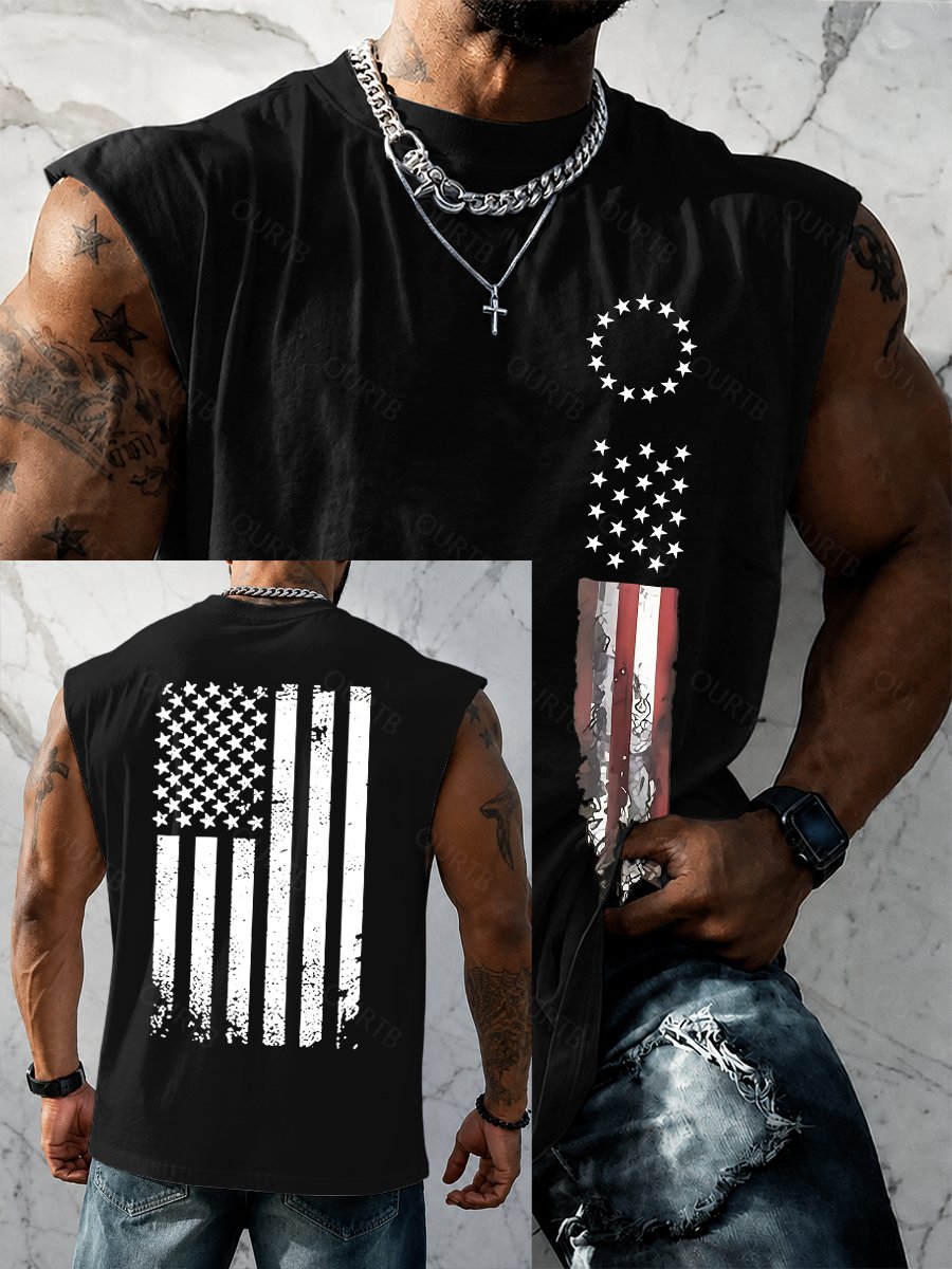 Men's American Flag Print Tank Top, Regular Fit Casual Sleeveless Top for Summer