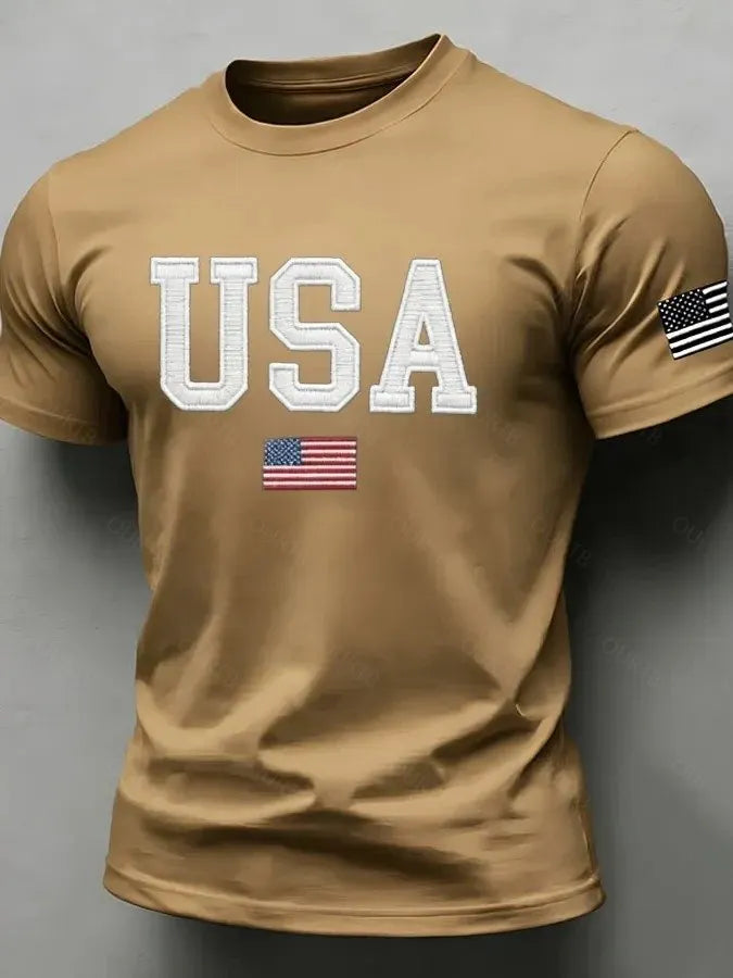 American Flag Independence Day Celebration Classic Pattern 100% Cotton T-Shirt