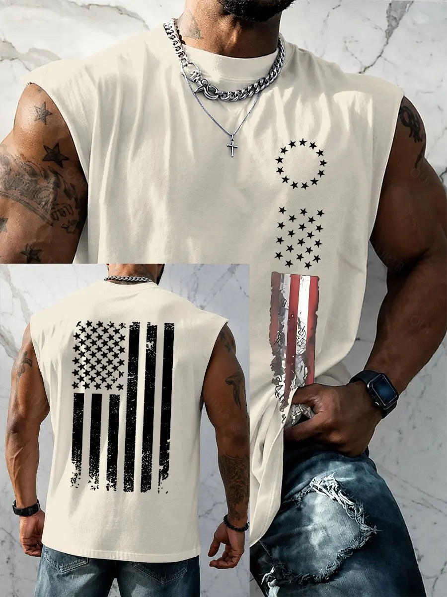 Men's American Flag Print Tank Top, Regular Fit Casual Sleeveless Top for Summer