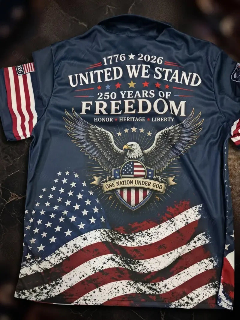 Patriotic American Flag Polo Shirt for Men, 250th Anniversary 1776-2026, Sporty Fitted Geometric Design, Ideal for 4th of July Gifts