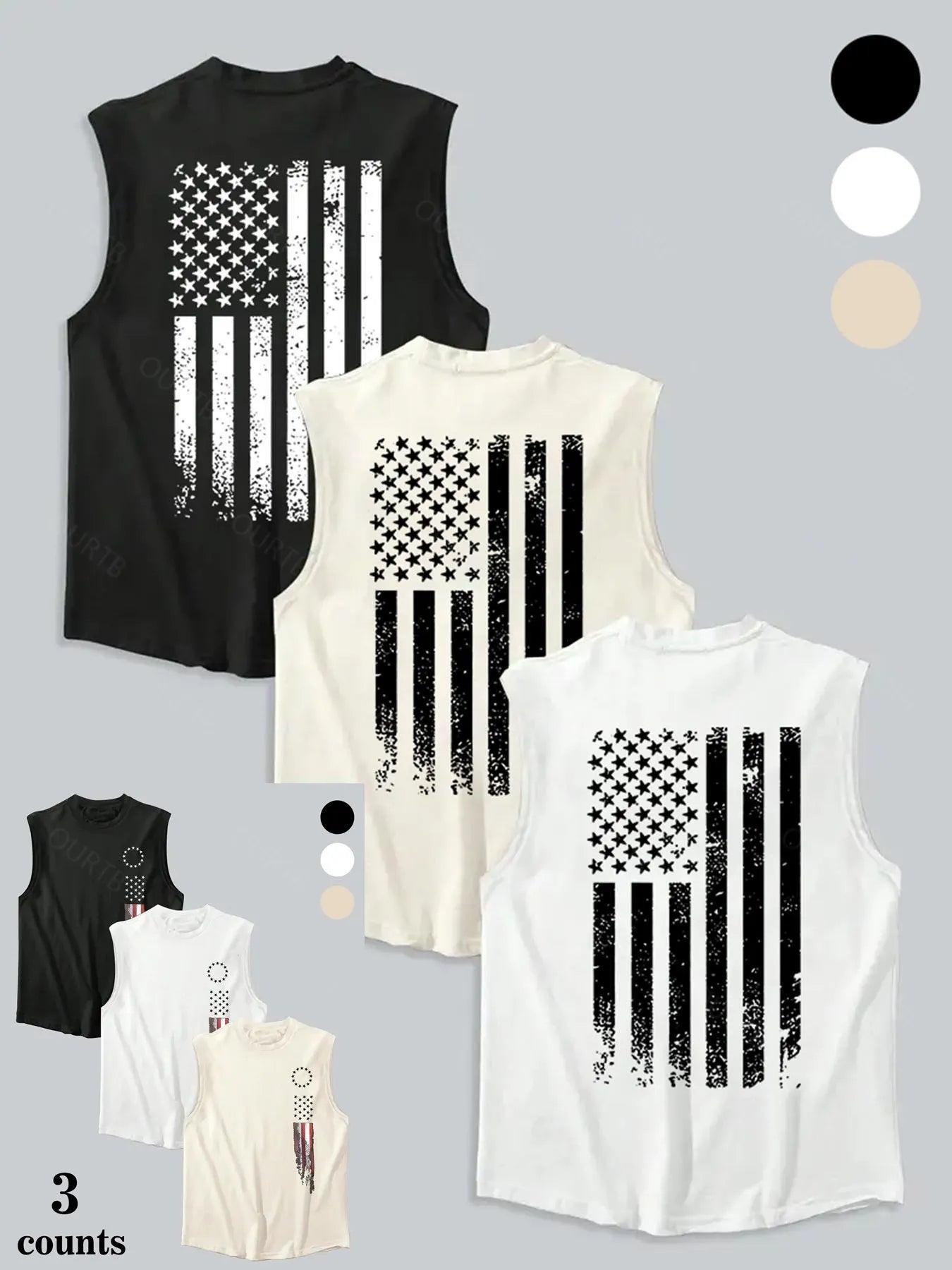 Men's American Flag Print Tank Top, Regular Fit Casual Sleeveless Top for Summer