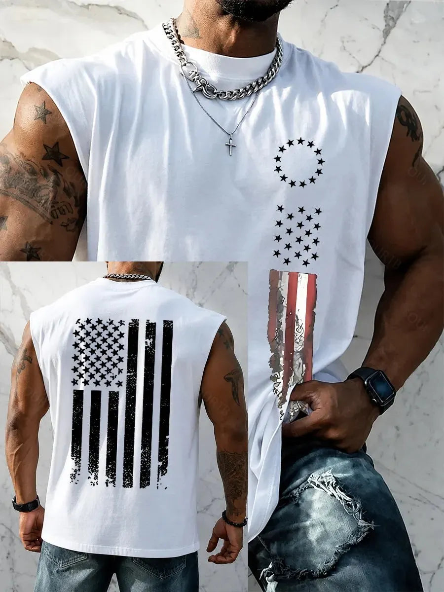 Men's American Flag Print Tank Top, Regular Fit Casual Sleeveless Top for Summer