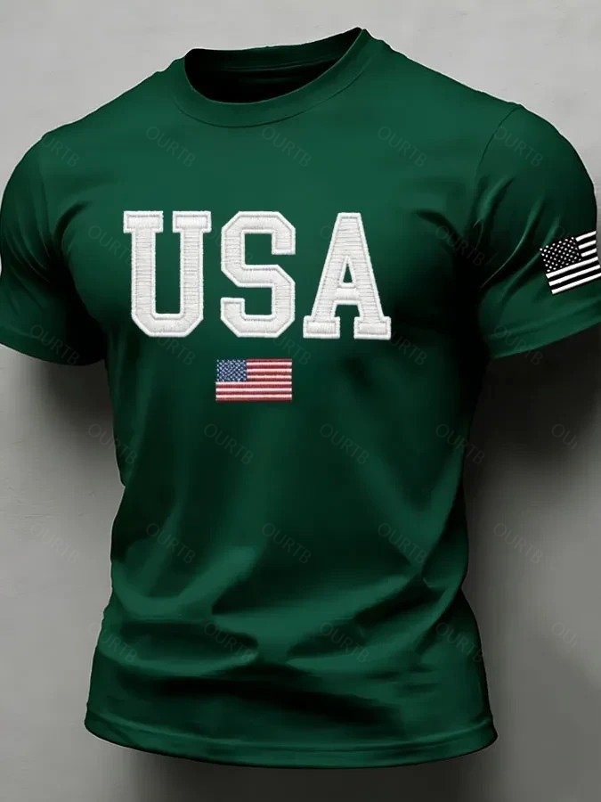 American Flag Independence Day Celebration Classic Pattern 100% Cotton T-Shirt