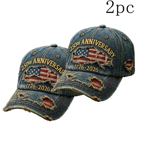 America  Anniversary 1776-2026  Embroidered Pattern Washed And Distressed Hats