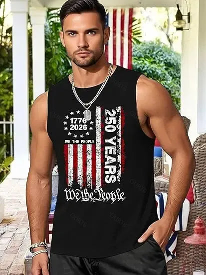 250 Anniversary USA Shirts Mens 250th American Flag Tank Tops 4th of July Tshirt Happy 250 Years Birthday 1776 Tee Menswear