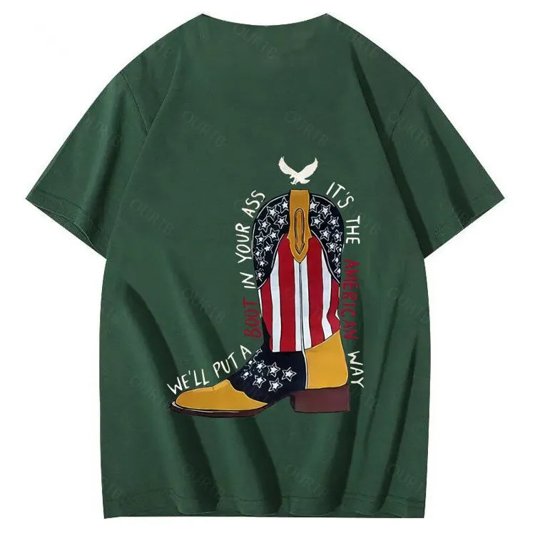 Red White And Blue  Pattern Print 100%Cotton T-Shirt