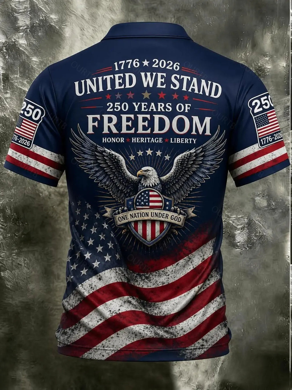 Patriotic American Flag Polo Shirt for Men, 250th Anniversary 1776-2026, Sporty Fitted Geometric Design, Ideal for 4th of July Gifts