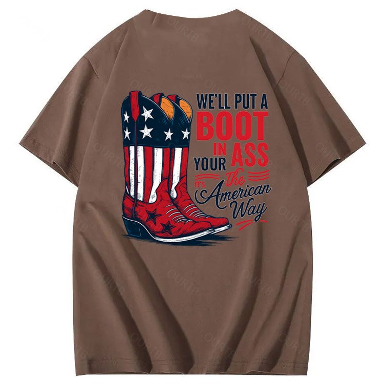Put A Boot In Your Ass Pattern 100&Cotton Print T-Shirt