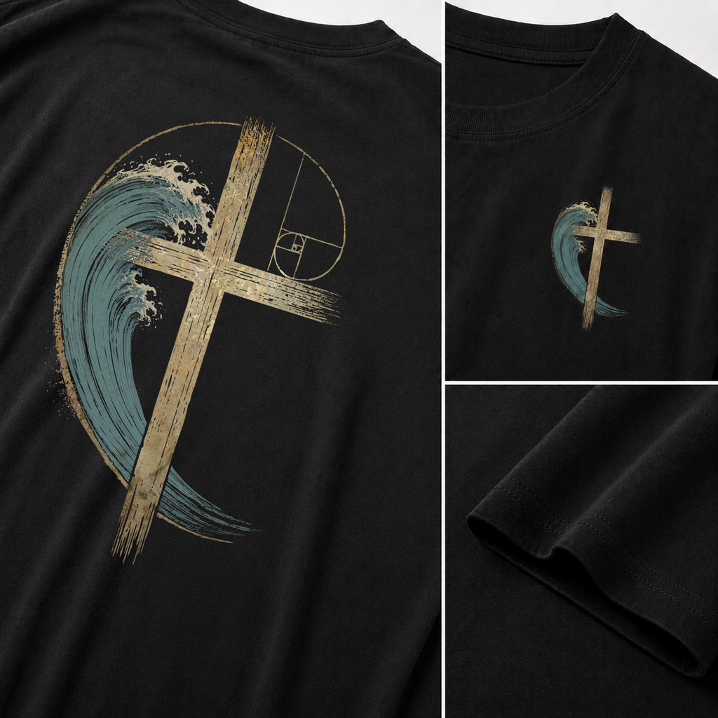 Wave Cross Christian Cotton T-Shirt